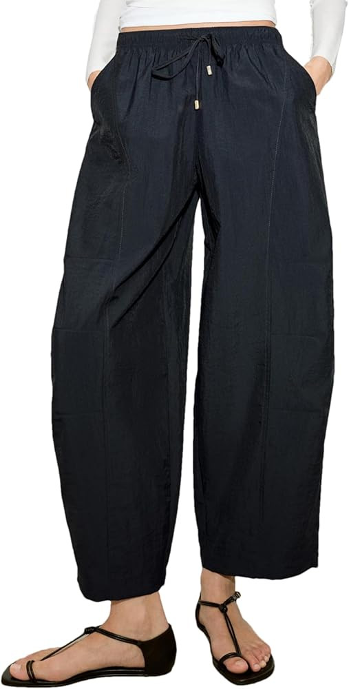 Women's Baggy Barrel Pants Elasitc High Waist Drawstring Wide Leg Cargo Parachute Pants Trousers | Amazon (US)