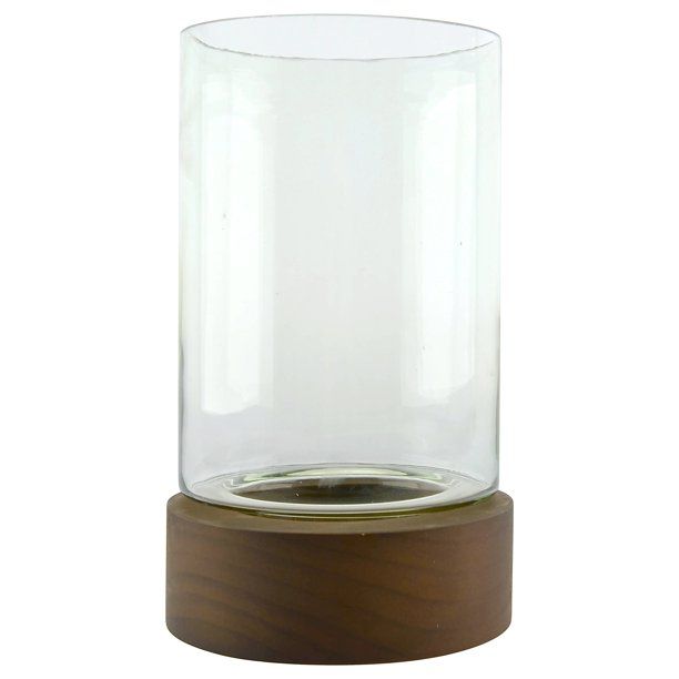 Better Homes & Gardens Wood Base Hurricane Vase, 5.5 inches by 9.1 inches - Walmart.com | Walmart (US)