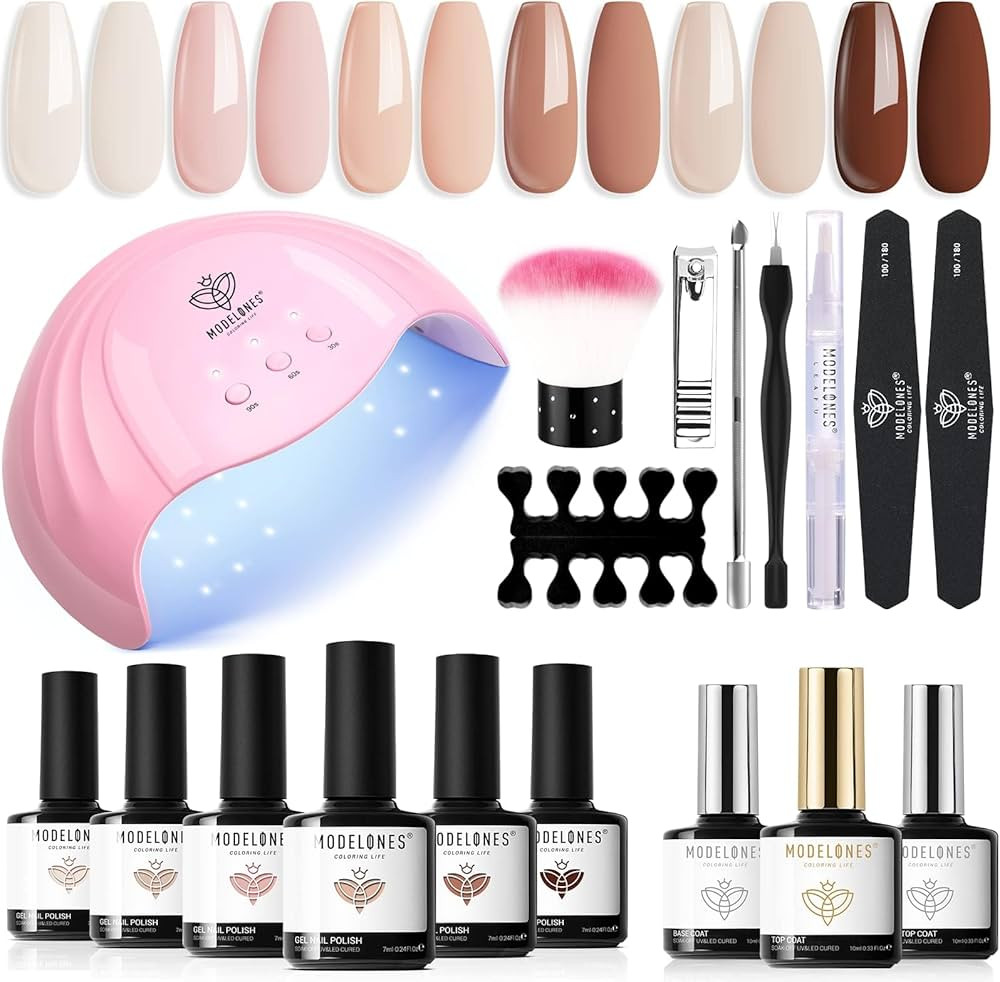 Modelones Gel Nail Polish Kit with UV Light 48w Led Lamp Starter Kit, 6 Colors Nude Neutral Gel P... | Amazon (CA)