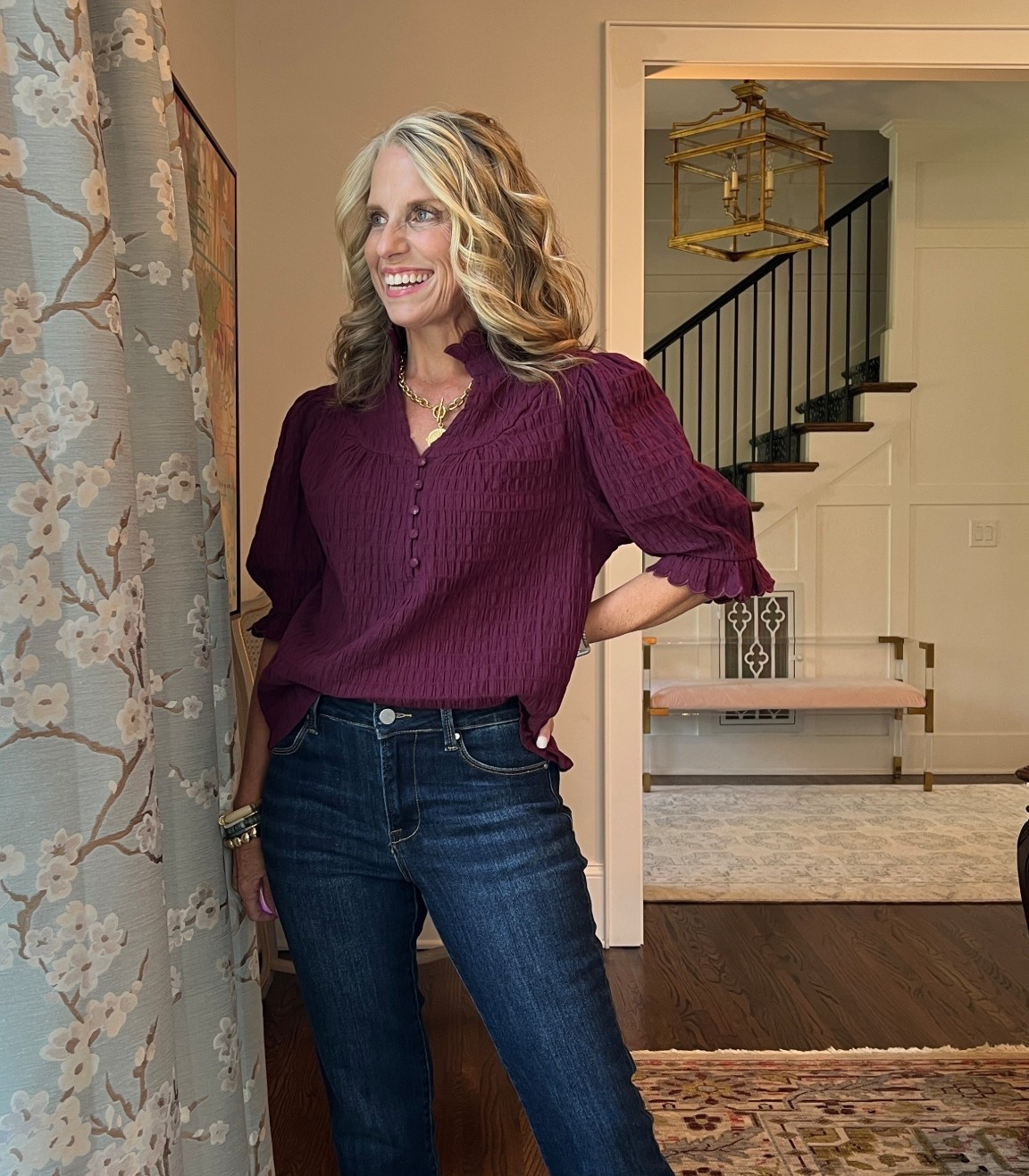 The perfect late summer, early fall top. Wearing small. These jeans are also one of my favorite. Great stretch and length. Love the dark wash. Wearing 27

#LTKStyleTip #LTKFindsUnder100 #LTKOver40