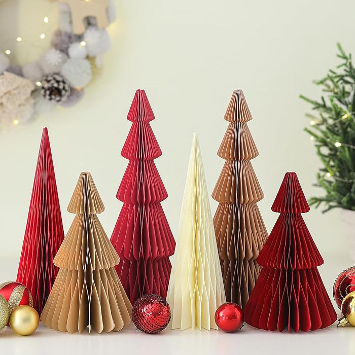 6 Pcs Neutral Christmas Tree Honeycomb Centerpiece Minimalist 3D Paper Trees Centerpiece Modern C... | Amazon (US)