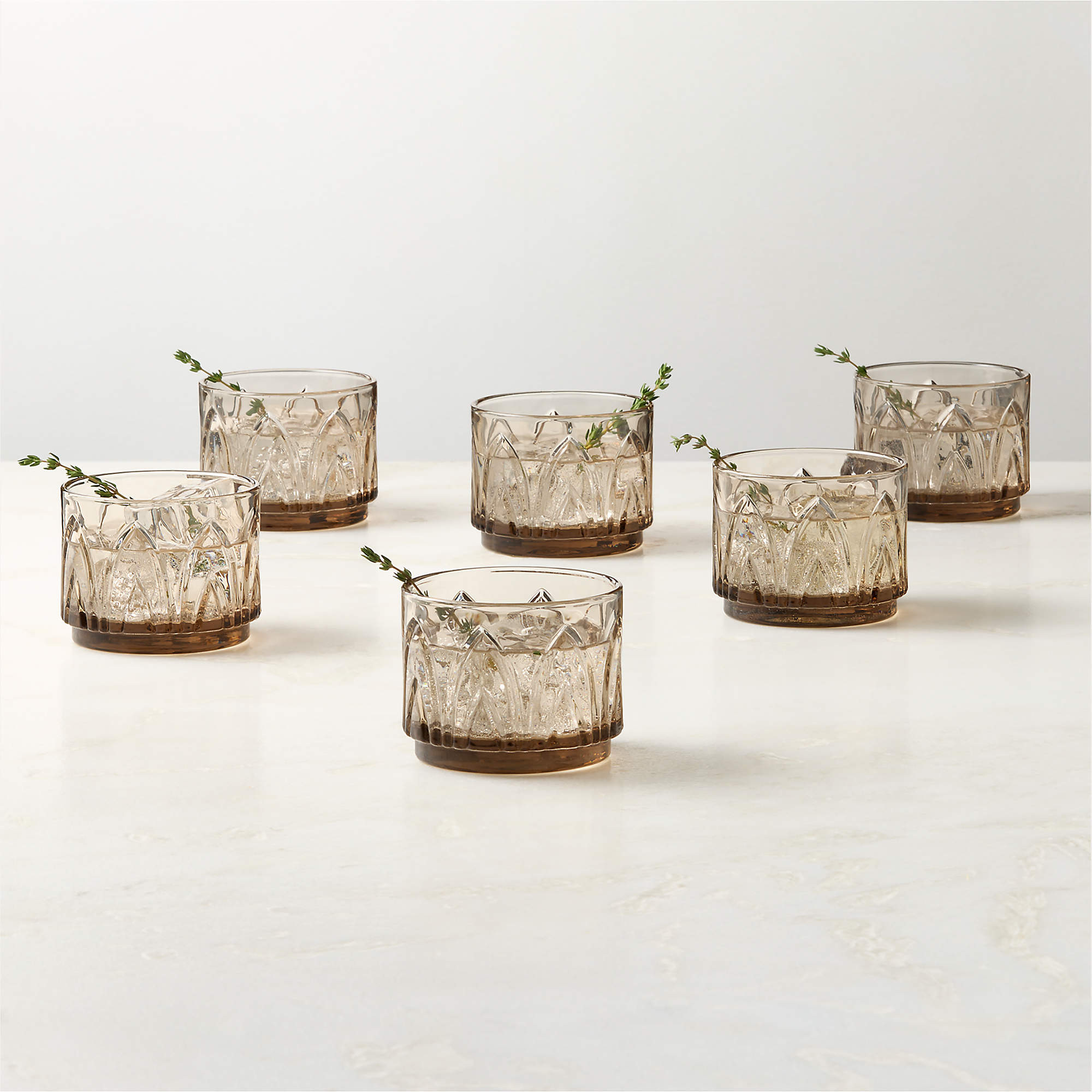 Buchanan Smoked Stacking Double Old-Fashioned Glasses Set of 6 + Reviews | CB2 | CB2