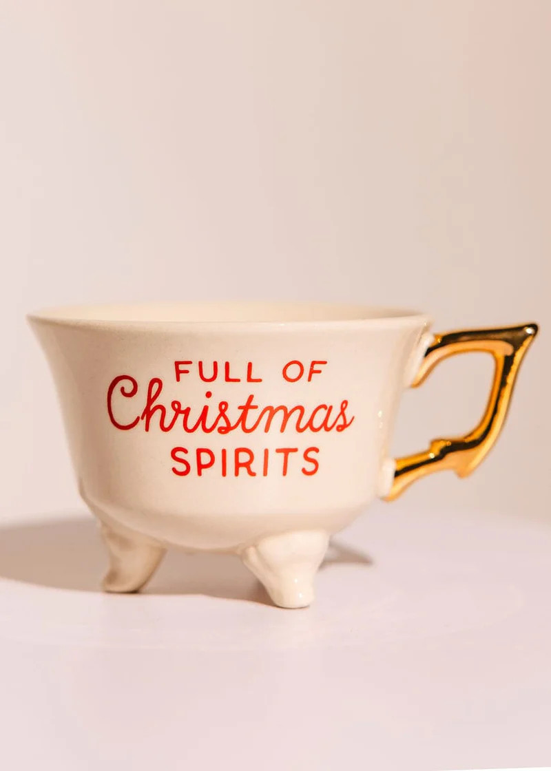 Stoneware Footed Teacup - Full Of Christmas Spirits | Alice & Wonder