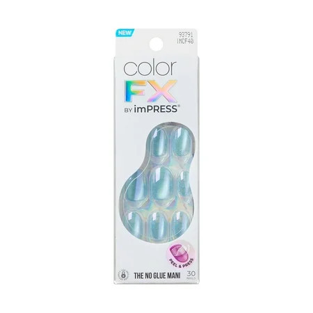 KISS imPRESS Color FX Press on Nails Over Clouds Blue Short Oval 30 Count | Walmart (US)