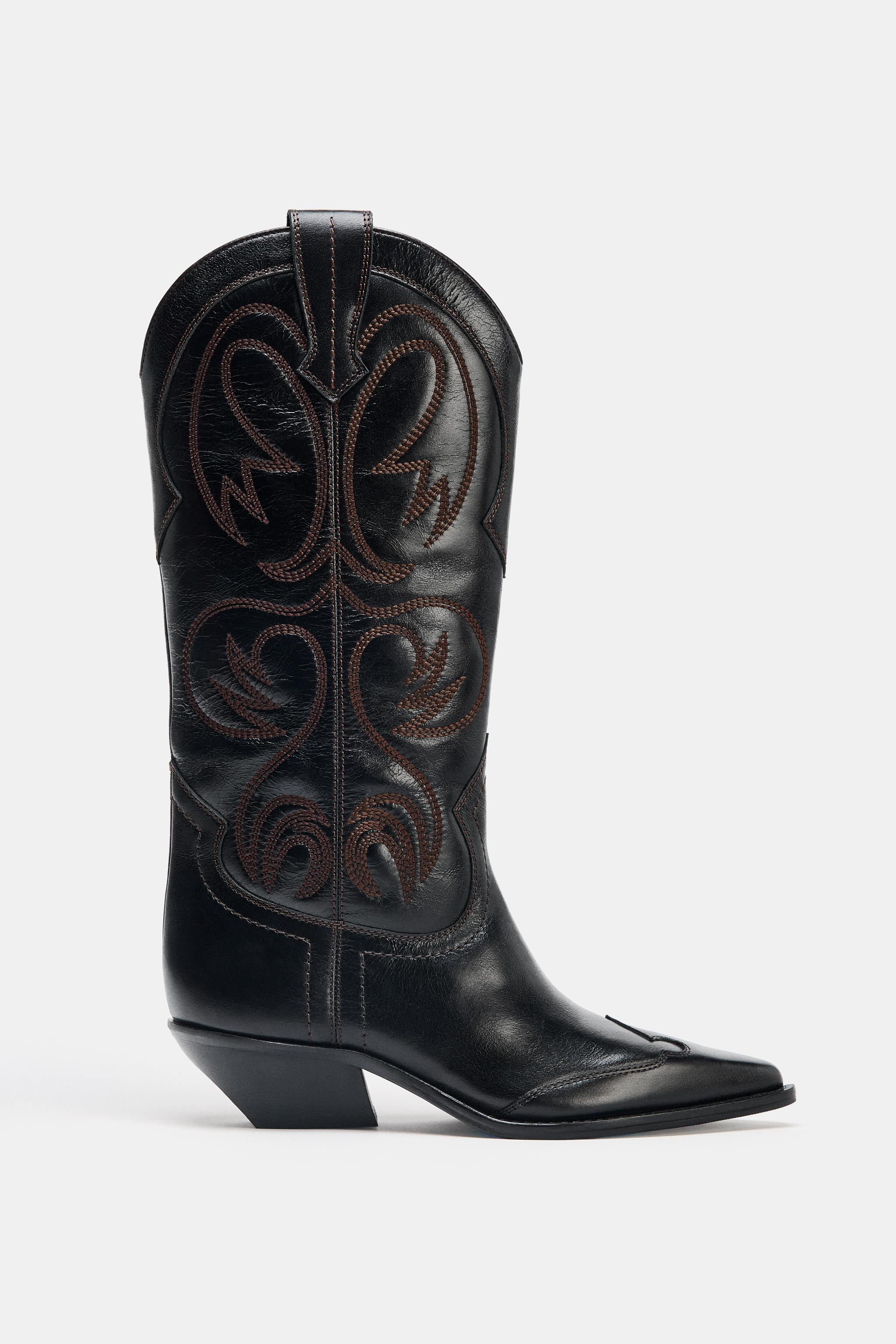 EMBROIDERED LEATHER COWBOY BOOTS | Zara US