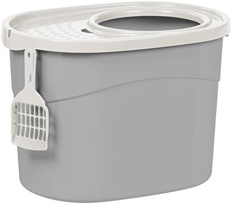 IRIS Top Entry Cat Litter Box with Cat Litter Scoop, Gray & White | Amazon (CA)