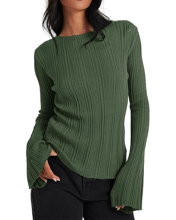 Cicy Bell Womens Bell Long Sleeve Knit Tops Lightweight Pullover Sweaters 2025 Trendy Going Out F... | Amazon (US)