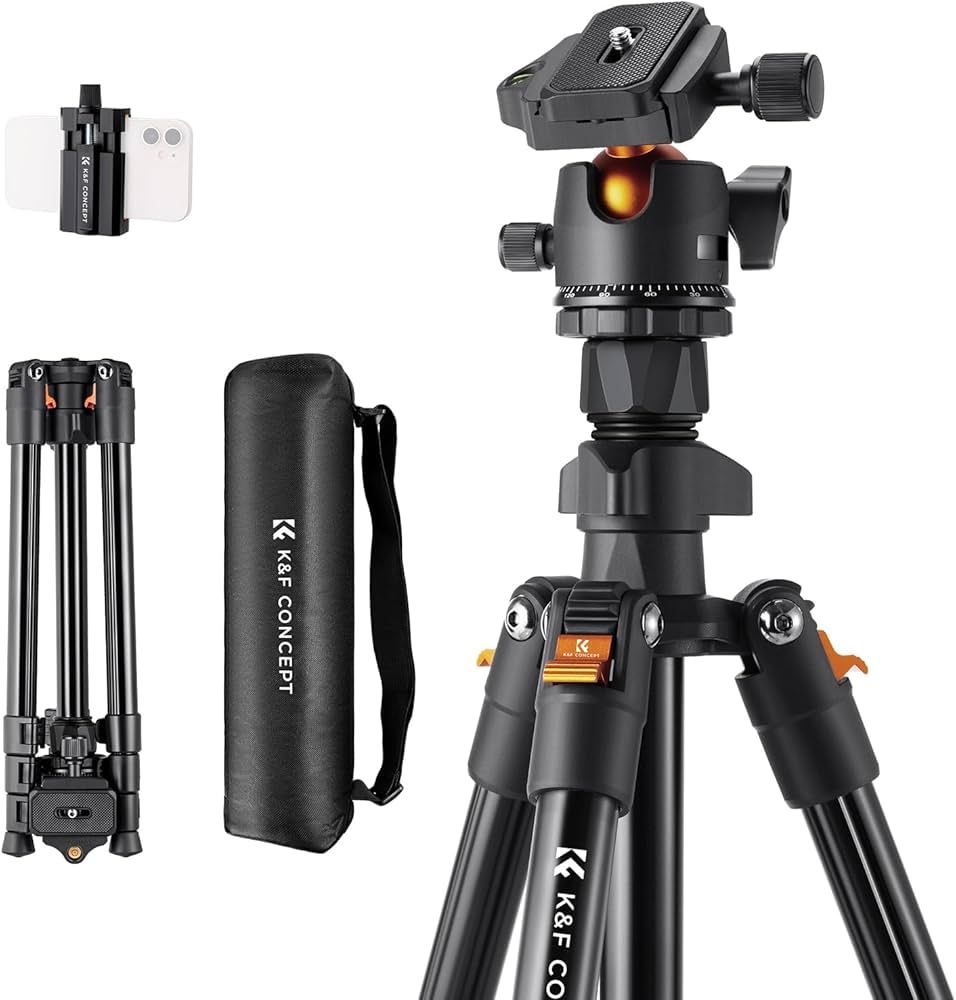 K&F Concept 64 inch/163cm Camera Tripod,Lightweight Travel Outdoor DSLR Tripods with 360 Degree B... | Amazon (US)