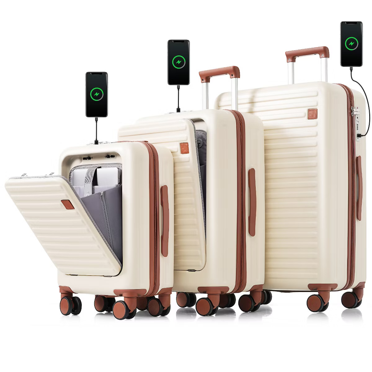 2pc/3pc/4pc ABS Hard Shell Luggage Sets, Front Opening Suitcase with USB Port, Cup Holder and Spi... | Target