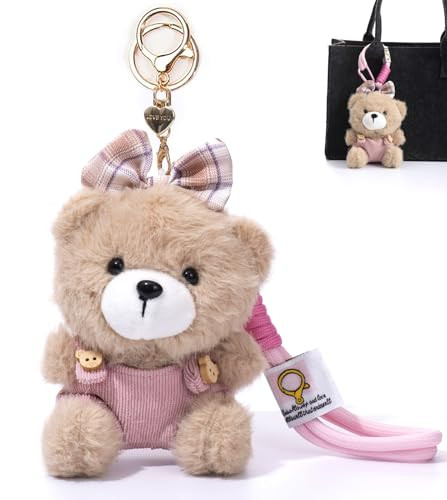 YILANFULL Cute Plush Keychains,Pink Bow Bear Keychain Bag Charms, Women Lovely Elegant Bowknot Teddy Bears Purse Charms Handbags Bag Accessories | Amazon (US)