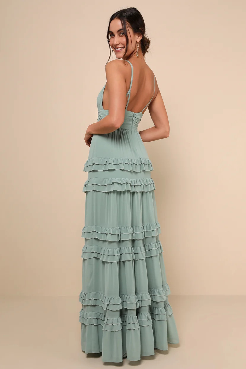 Lavish Perfection Sage Green Ruffled Tiered Maxi Dress | Lulus