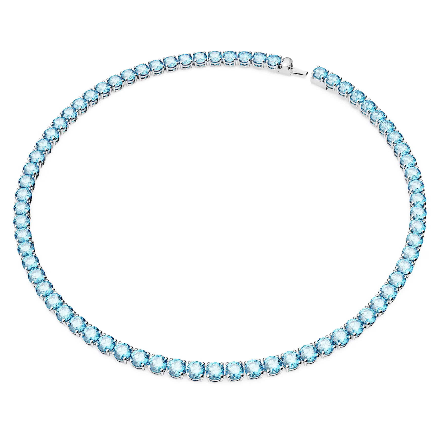 Matrix Tennis necklace, Round cut, Medium, Blue, Rhodium plated by SWAROVSKI | SWAROVSKI