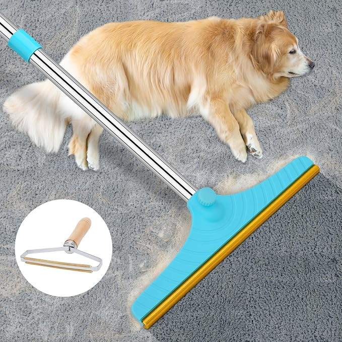 Carpet Rake for Pet Hair Removal - Reusable Pet Hair Remover, 60” Adjustable Long Handle Cat Do... | Amazon (US)