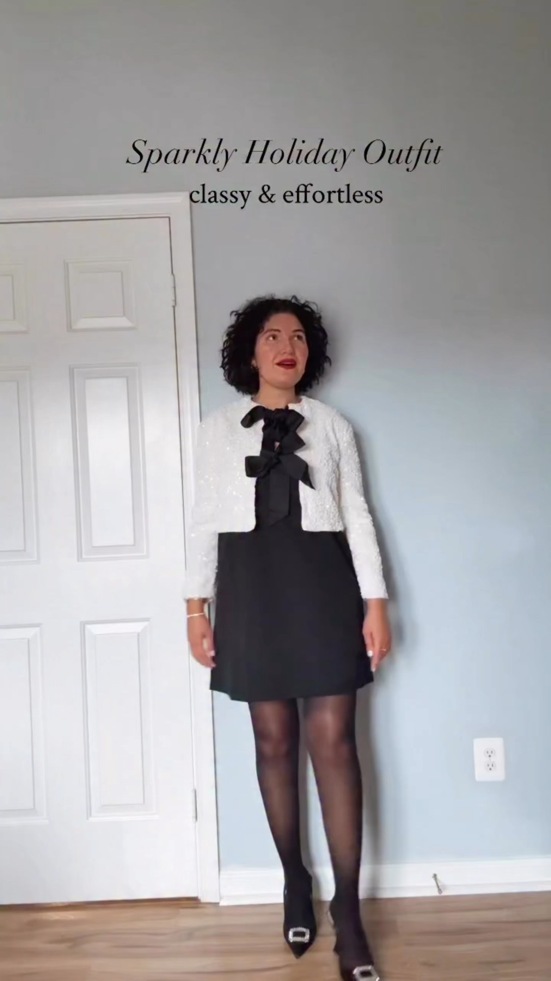 Holiday outfit, christmas eve outfit, sparkly outfit, bow sequin jacket 

#LTKHoliday #LTKOver40