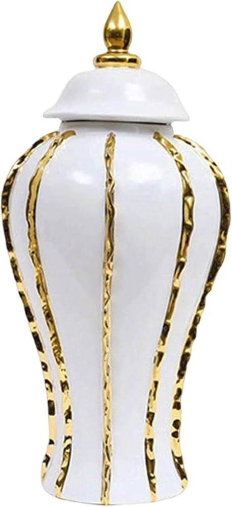 Gralara Luxury Ginger Jar, Temple Jar, Ginger Jar Vase, White and Gold Ceramic Jar with Lid, Porc... | Amazon (US)