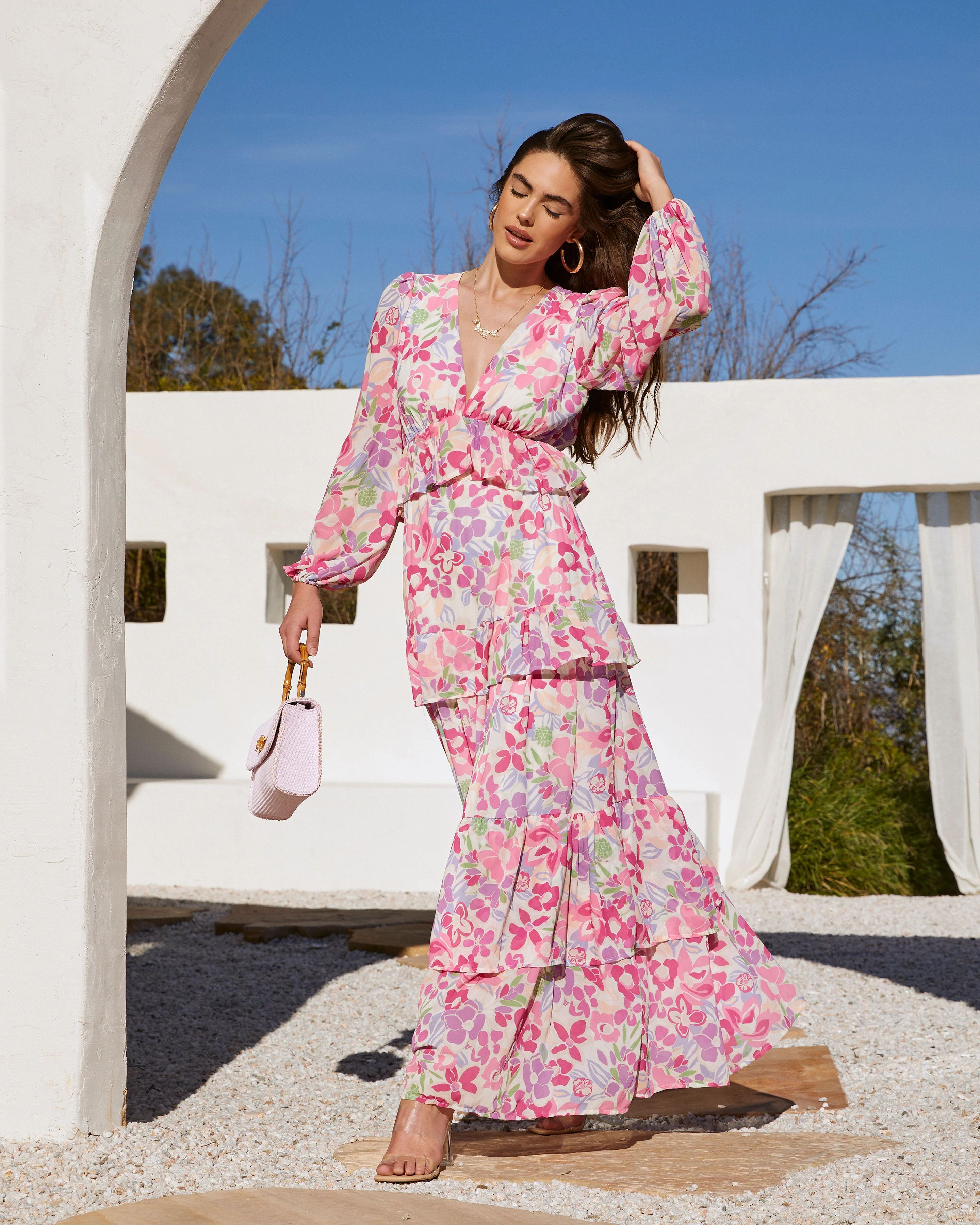 Janice Floral Tiered Long Sleeve Maxi Dress | VICI Collection