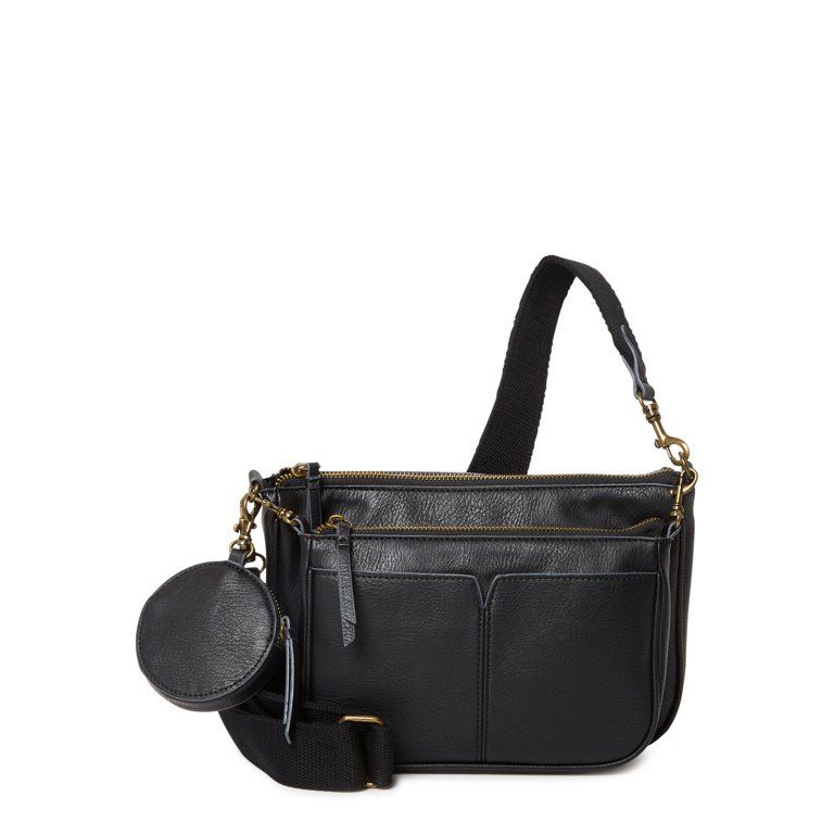 Time and Tru Women's Faux Leather Dana Crossbody Handbag Black | Walmart (US)