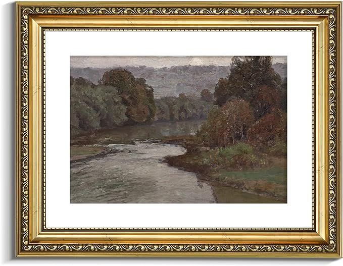 Vintage Gold Framed Wall Art, 11x14 Inch The River Landscape Retro Picture Paintings, Antique Fra... | Amazon (US)