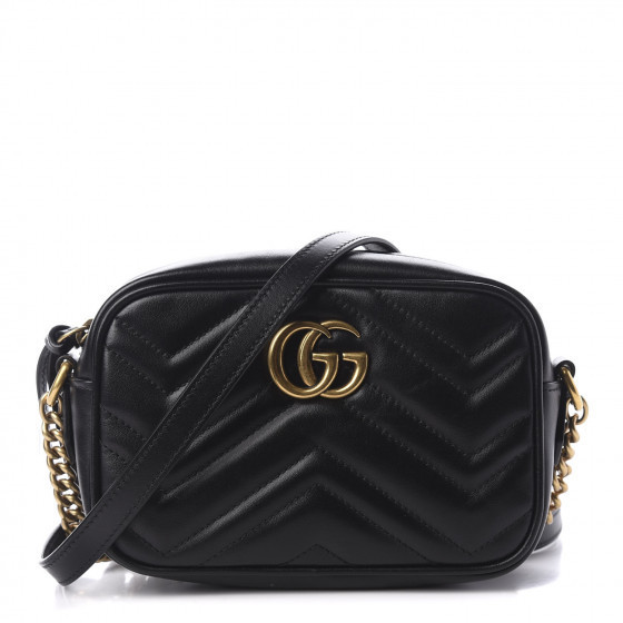 GUCCI Calfskin Matelasse Mini GG Marmont Chain Shoulder Bag Black | Fashionphile