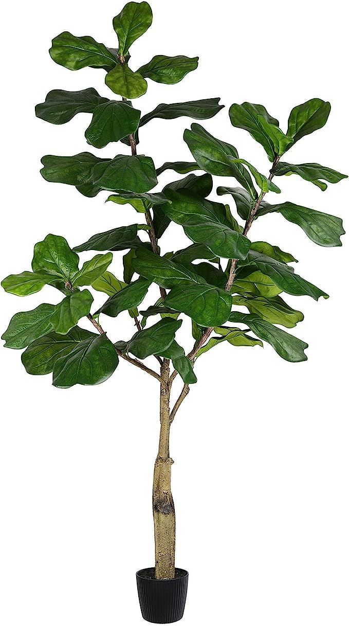 Vickerman Everyday Faux Fiddle Leaf Fig Tree 6ft Tall Green Silk Artificial Indoor Fiddle Plant w... | Amazon (US)