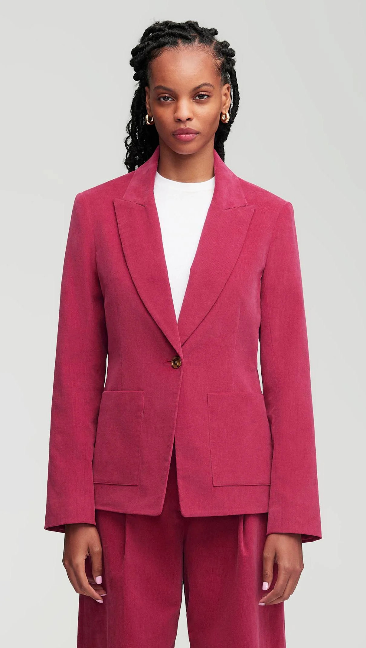 Patch Pocket Blazer in Corduroy | Raspberry 10 / Raspberry | Argent