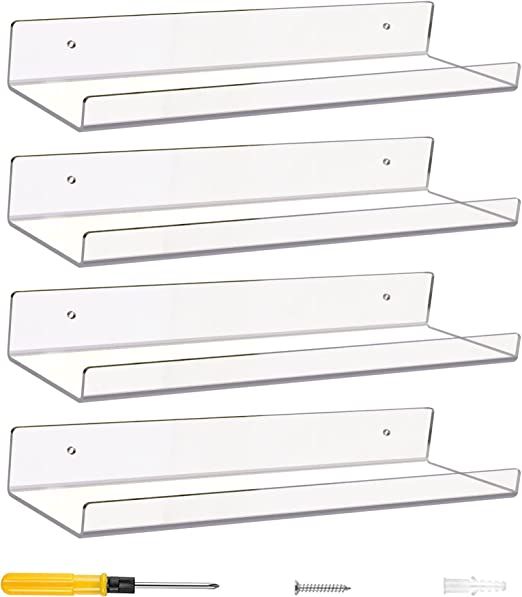 ACRADEC Acrylic Shelves for Wall Set of 4, 15” x 4” - Spacious Clear Shelves with Mounting Ki... | Amazon (US)