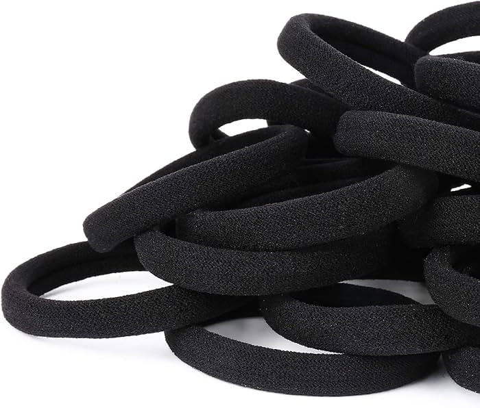 50PCS Black Hair Ties for Women, Cotton Seamless Hair Bands, Elastic Ponytail Holders, No Damage ... | Amazon (US)