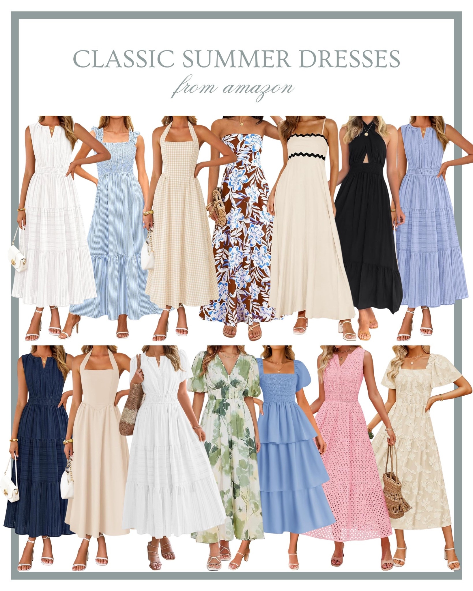 Classic summer dresses 🩵 Perfect for dinner at the club, an ice cream date, a sunset walk on the beach, or for poking in shops! 😍 Amazon style, Amazon fashion, modest dresses, Amazon dresses, classic style 