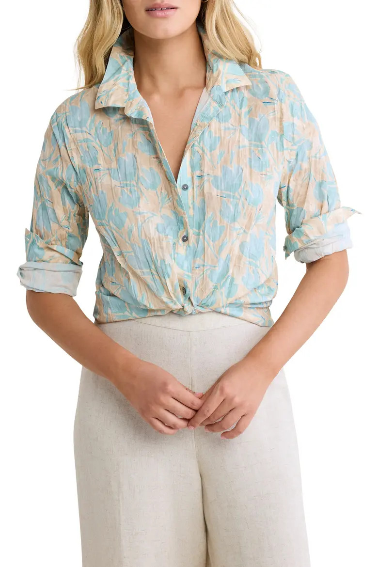Shadow Floral Core Crinkle Cotton Button-Up Shirt (Women) | Nordstrom | Nordstrom