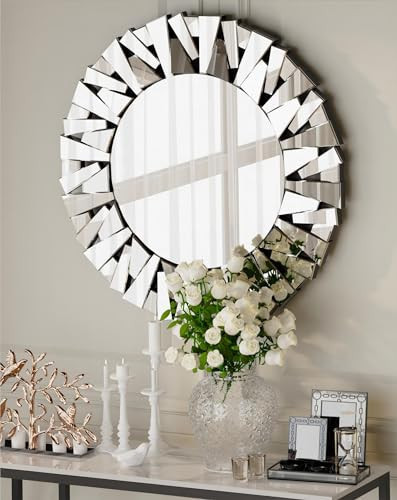 Artloge Round Decorative Mirror 31.5 inches Large Silver Wall Vanity Beveled | Amazon (US)