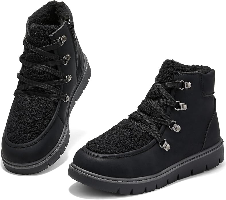 BENPAO Women's Mini Short Boots Fuzzy Snow Boots for Women PU Leather Winter Boots Waterproof Ank... | Amazon (US)