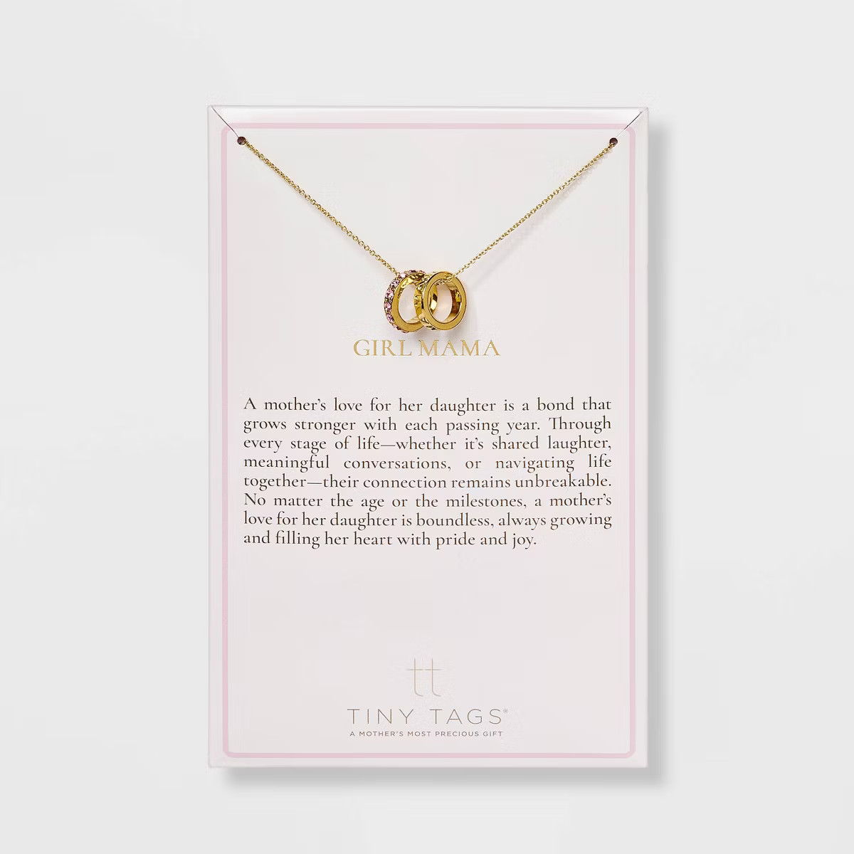 Tiny Tags 14K Gold Ion Plated Rhinestone Girl Mama Circle Pendant Necklace - Gold/Pink | Target