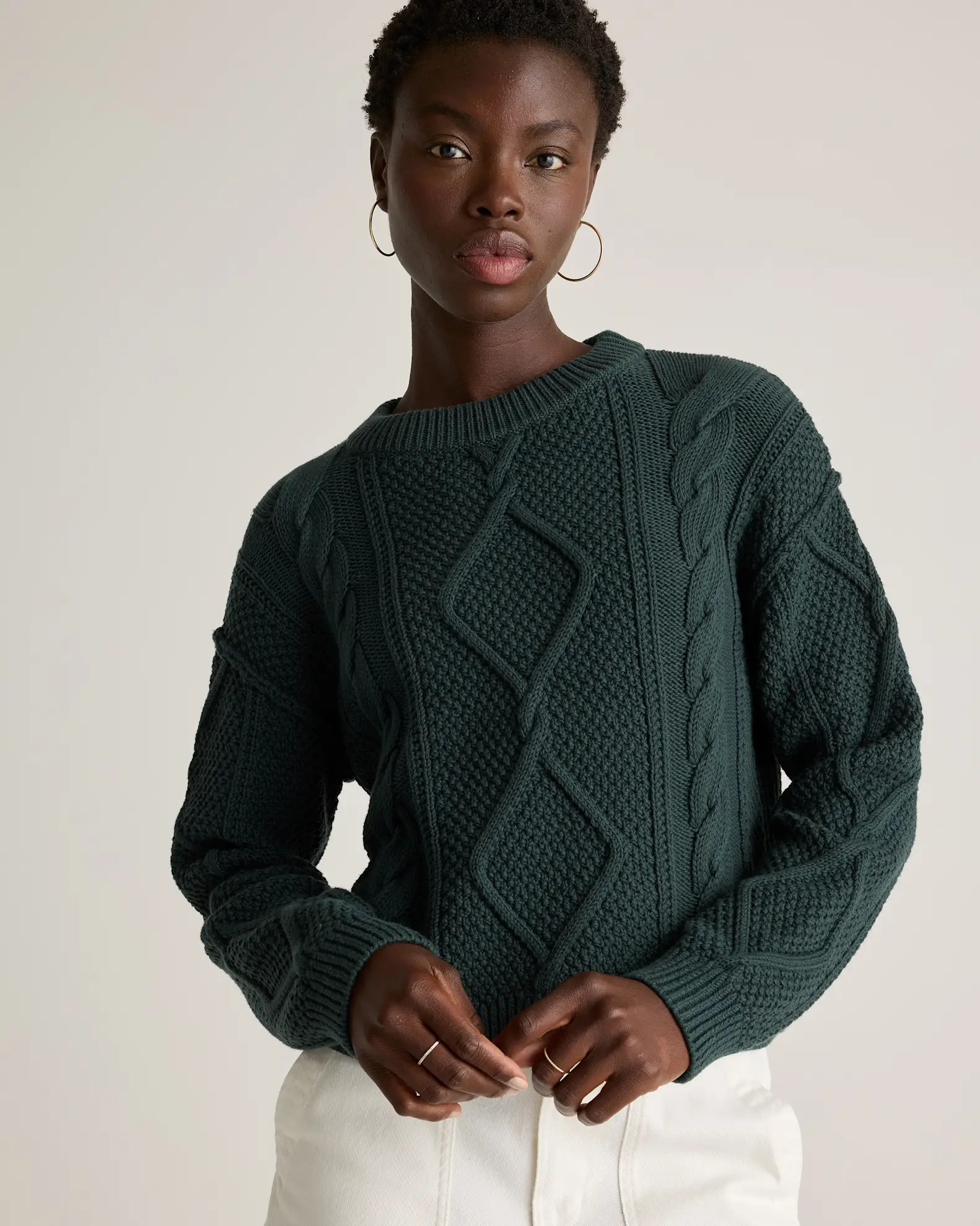 100% Organic Cotton Cropped Cable Sweater | Quince