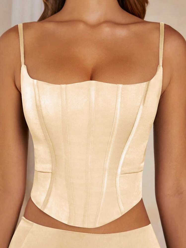 Women 2025 Elegant Sexy Lace Up Back Satin Corset Top,Built In Corsetry,Tight Cut For Bodycon Fit | SHEIN