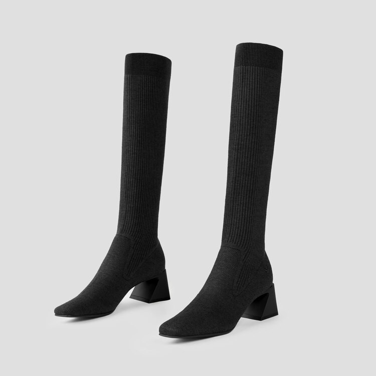 Square-Toe Block Heel Knee-High Boots | VIVAIA