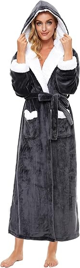 Devirld Plush Robes for Women, Womens Robe Long Fleece Fuzzy Bathrobe Hooded Warm Soft Fluffy Bat... | Amazon (US)