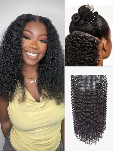 LUVME HAIR Kink Curly Hair Extensions Fullness with 1 Pack Seamless Invisible PU Skin Weft Kinky Curly Clip in Extensions Real Human Hair 7pcs with 16clips 24 inch | Amazon (US)