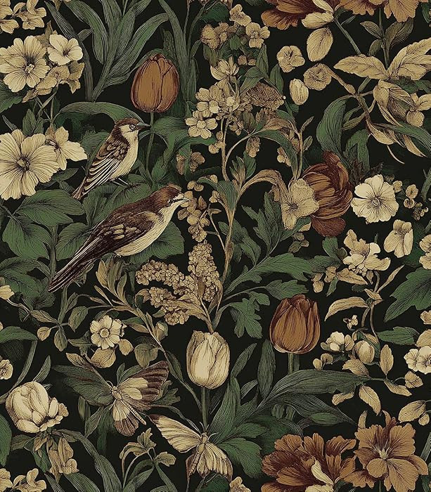 Erfoni 17.3" x118" Vintage Floral Peel and Stick Wallpaper Dark Floral and Bird Contact Paper DIY... | Amazon (US)