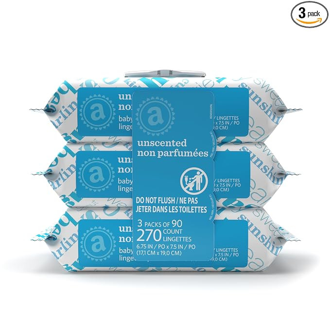Amazon Elements Baby Wipes, Unscented, Hypoallergenic, Alcohol-Free, With Aloe and Vitamin E, 270... | Amazon (US)