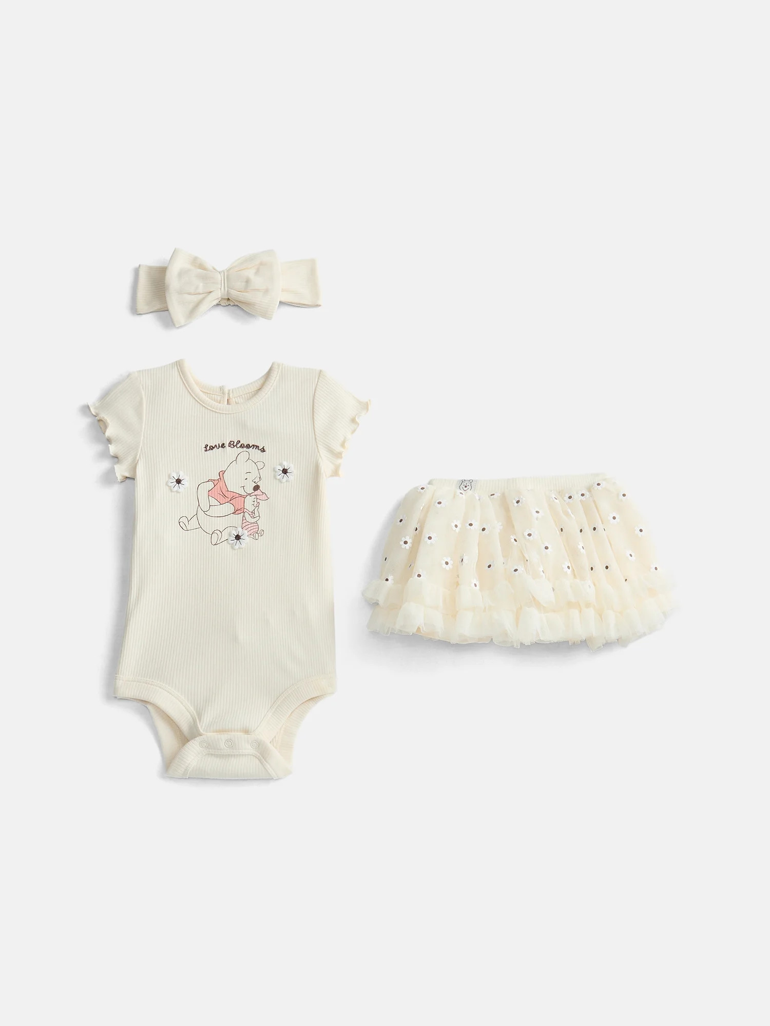 Winnie the Pooh Baby Girls Graphic Bodysuit and Skirt Set with Matching Headband, 3-Piece, Sizes ... | Walmart (US)