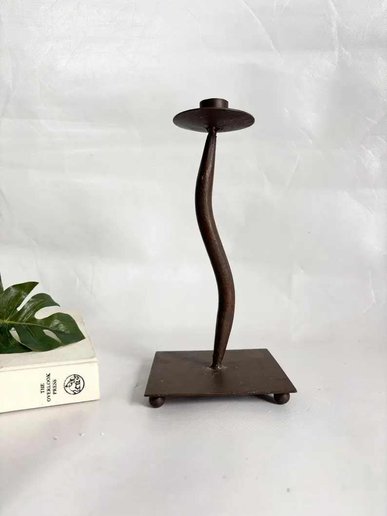 Vintage Postmodern Sculptural Squiggle Iron Wavy Tall Candlestick Holder With Ball Feet / Tableto... | Etsy (Global)