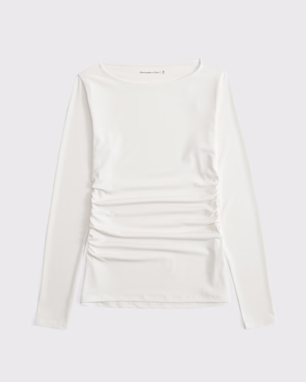 Long-Sleeve Stretch Crepe Slash Top | Abercrombie & Fitch (US)