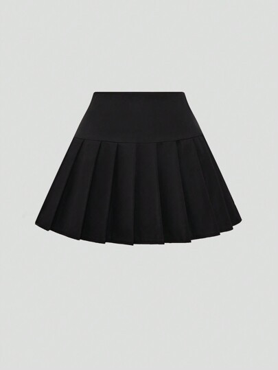Sweetra Solid Color Casual Pleated Skirt | SHEIN