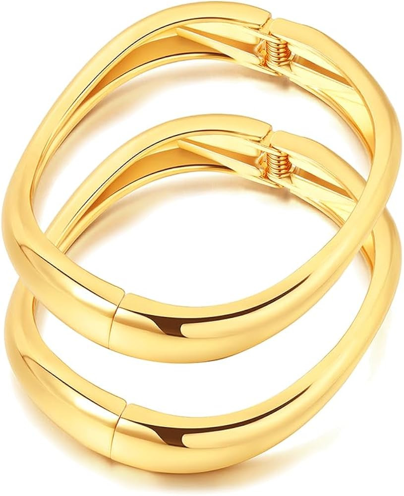 Gold Bangles Bracelets for Women Chunky Gold Cuff Bracelet Set 2PCS Trendy Bracelet for Women Irr... | Amazon (US)