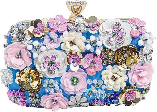 Voeveg Floral Beaded Clutch Purses For Women Evening Bag Flower Purse Gold | Amazon (US)