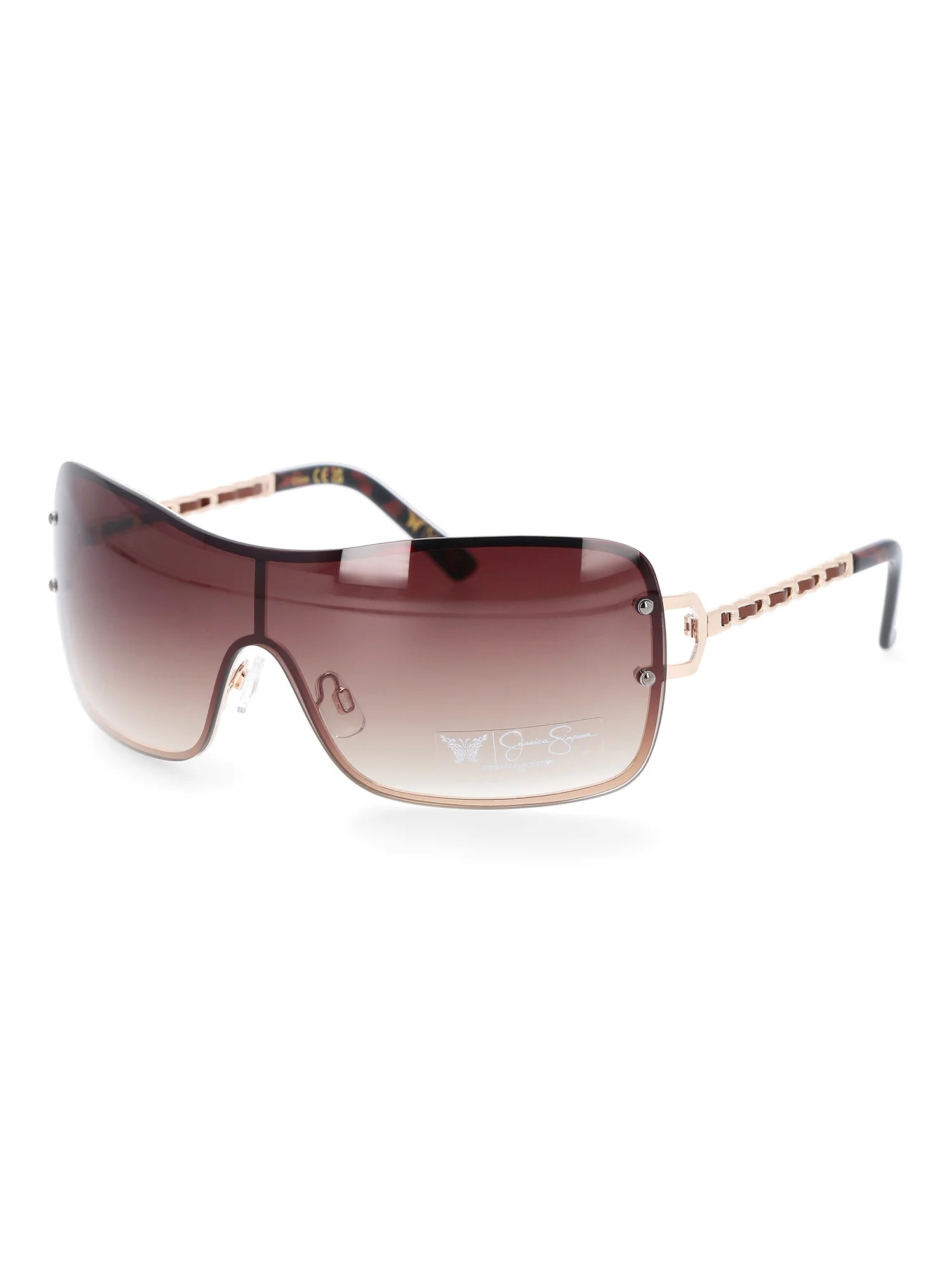 Jessica Simpson Women's Metal Backframe Shield Sunglasses, Gold-Tone/Tortoiseshell-Tone | Walmart (US)