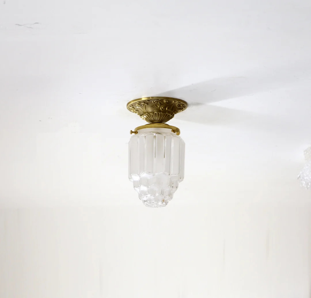 Brass ceiling light with Art deco shade, Ceiling light fixture with shade, Mid century light fixt... | Etsy (US)