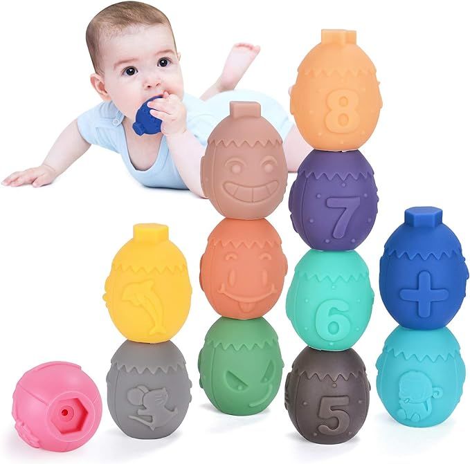 Baby Toys Easter Eggs for Toddlers 6 9 12 Month Boys and Girls Sensory Stacking Block Eggs with N... | Amazon (US)