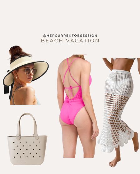 Beach vacation outfit idea! Pink one piece swimsuit, coverup maxi skirt, beach coverup, beach bag, beach hat, summer style, tropical destination, resort wear

#LTKSeasonal #LTKSwim #LTKItBag