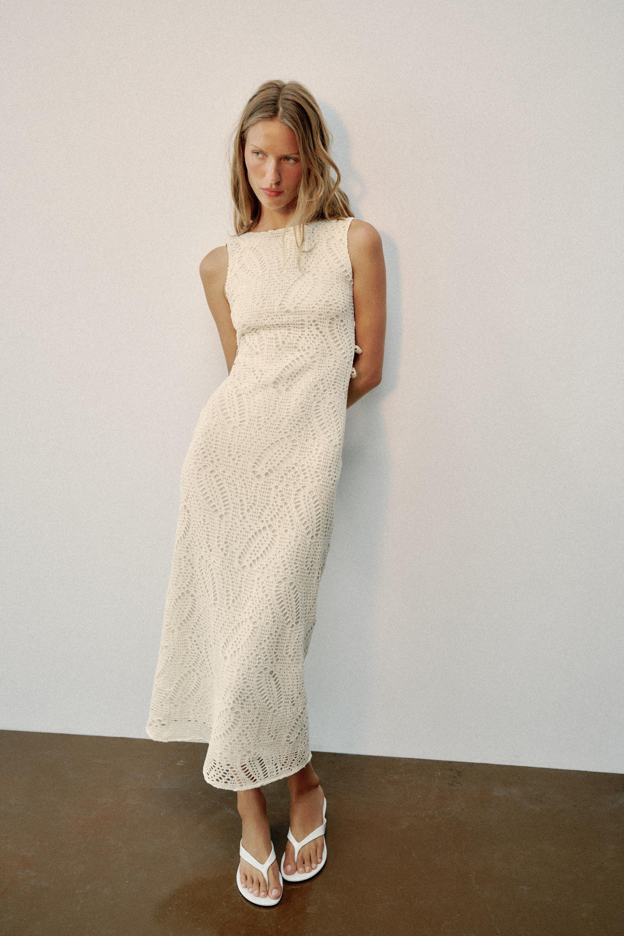 BEADED CROCHET CUT OUT MIDI DRESS | Zara US